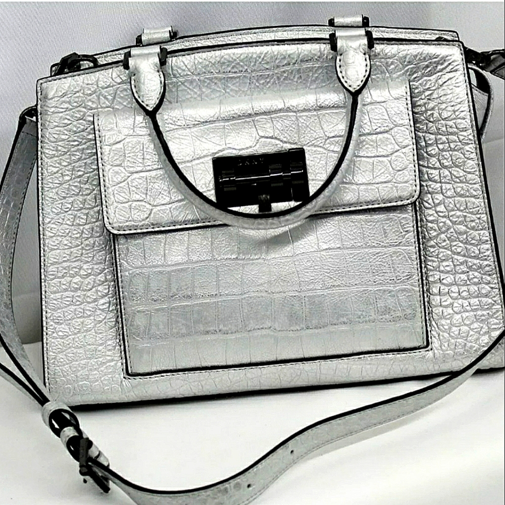 DKNY Elizabeth Mastrotto Silver Leather Satchel